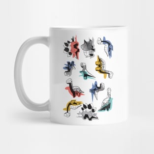 Geometric Dinos // print // non directional design white background multicoloured dinosaurs shadows Mug